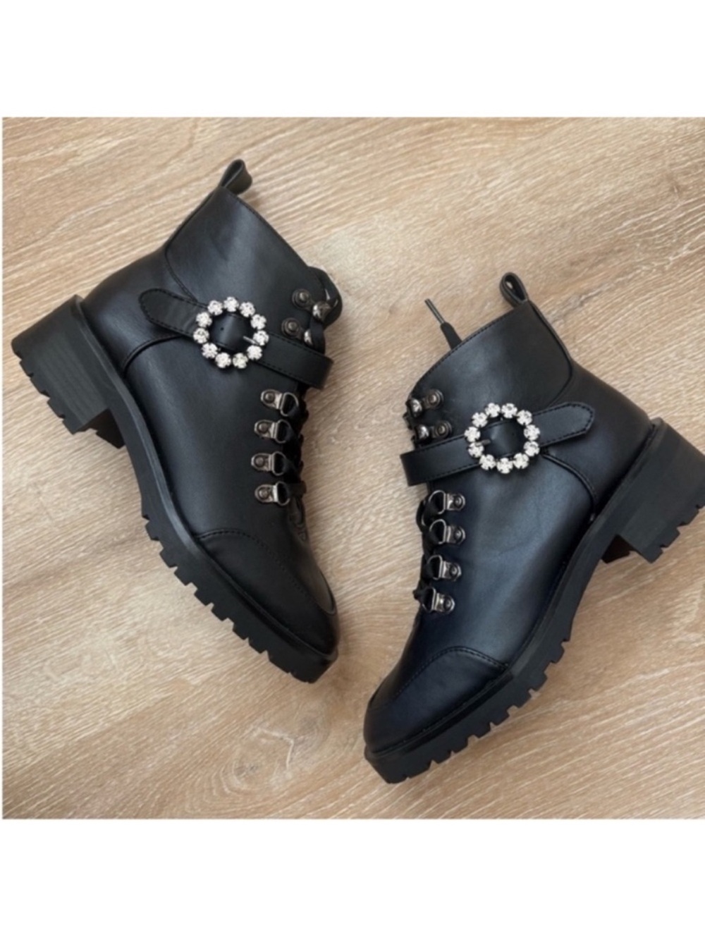 Nanette Lepore Black Faux Leather Combat Boots NWT 6